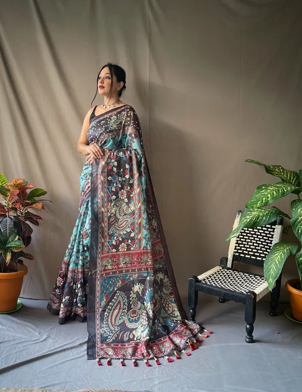 Baby_Blue_Soft_Cotton_Kalamkari_Print_Saree_With_Blouse_Piece_Attached